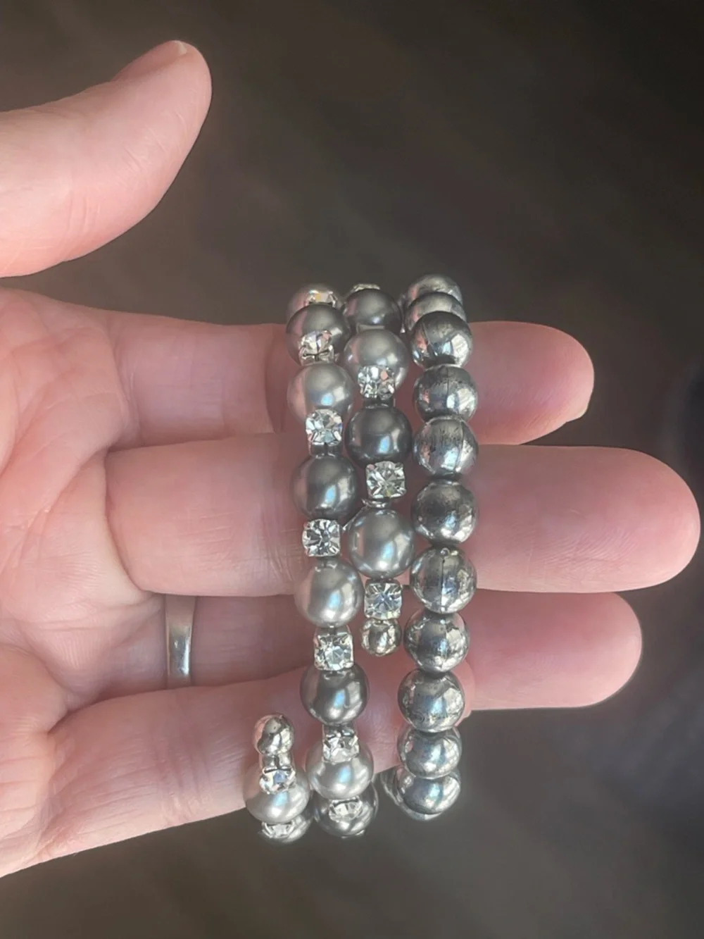 Gray Pearl & Crystal Stretch Bracelet Set by RMN